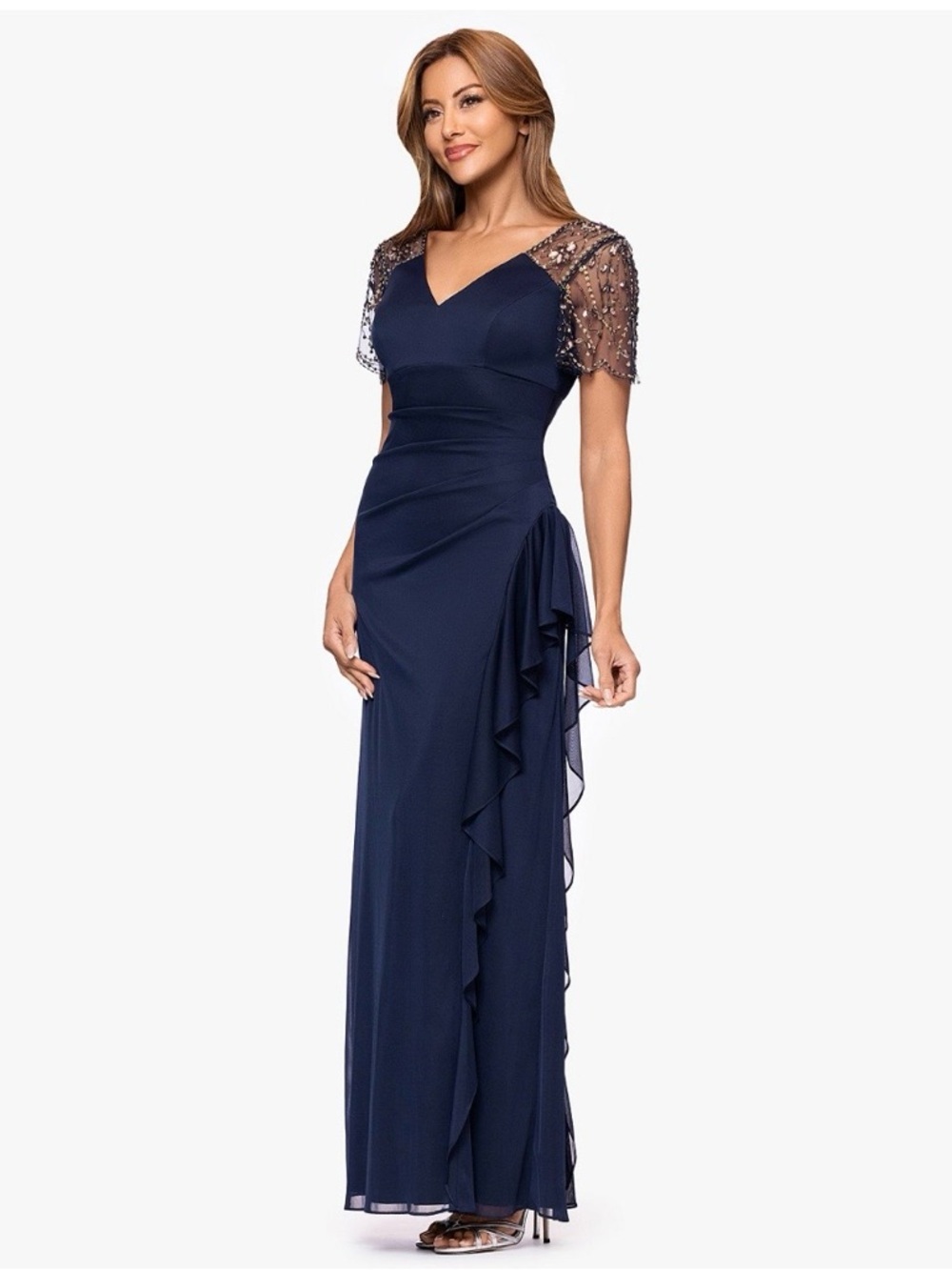 NTN Xscape Women's Beaded V-Neck Evening Gown - Picture 4 of 8